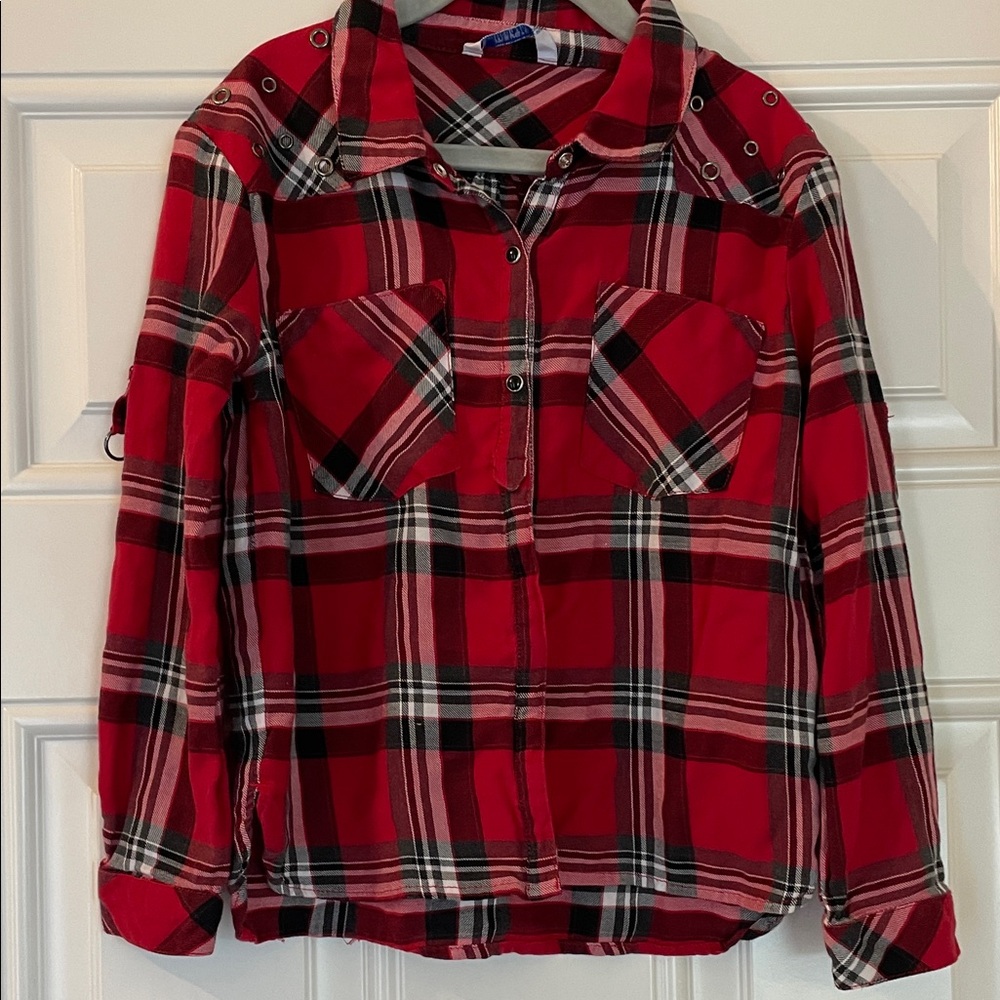 Mayoral Red and Black Plaid Kids Button Down Shirt